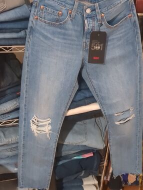 Levi's 501's Women's Light Blue Distressed Cropped Tapered Jeans